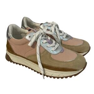 Madewell Kickoff Trainer Sneakers Recycled Nylon Tan Suede Pink Nubuck Womens 6
